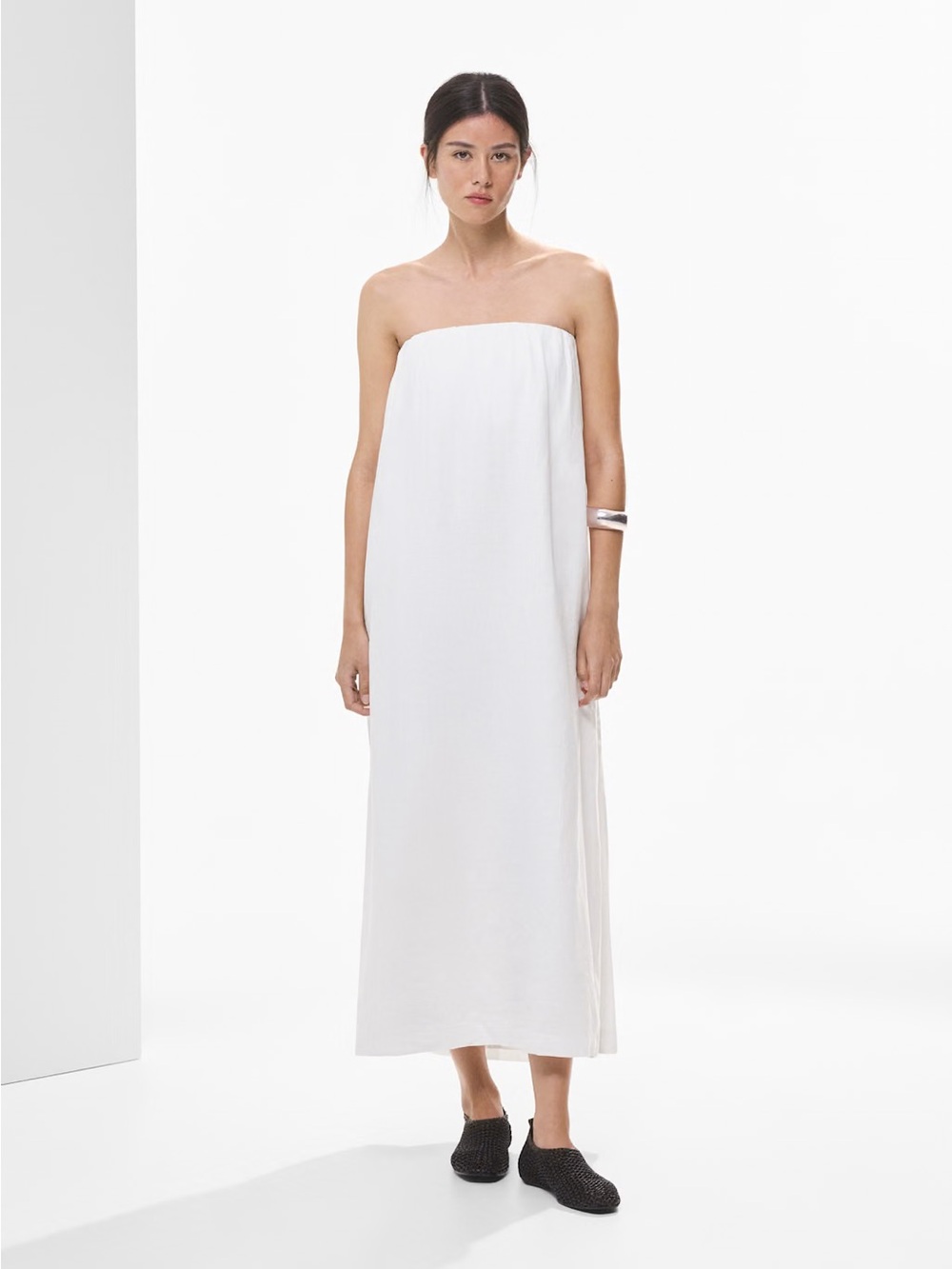 Aritzia Babaton Fitzgerald Linen Dress Strapless White Maxi Dress Sz M